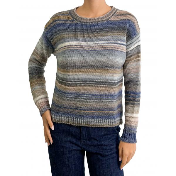 Maglione multicolor con righe girocollo